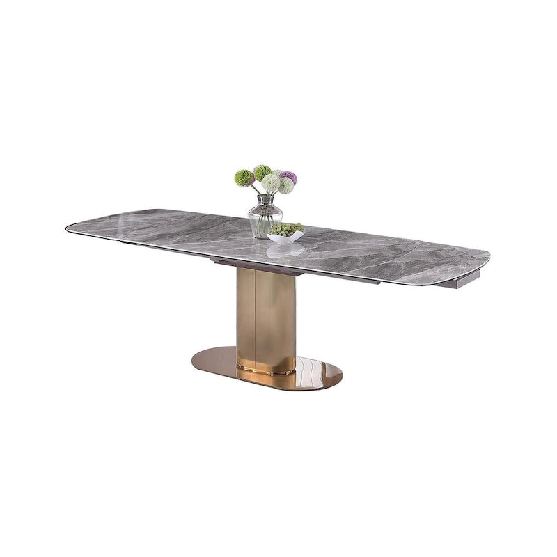Extendable Marbleized Ceramic Top Dining Table w/ Steel Base