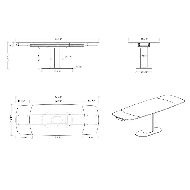 Extendable Marbleized Ceramic Top Dining Table w/ Steel Base