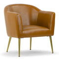 Poltrona decorativa in finta pelle color cappuccino con gambe dorate