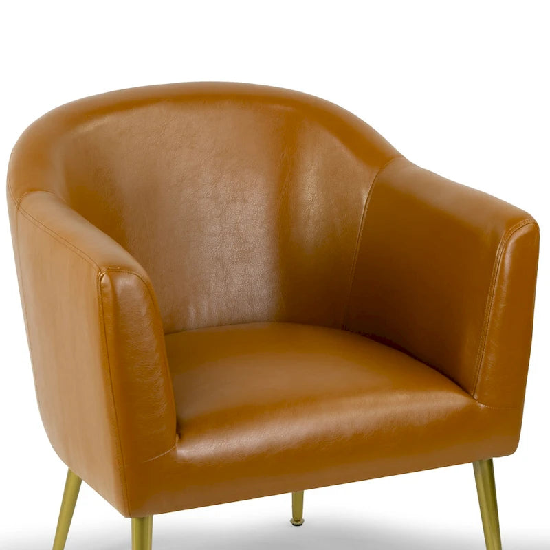 Poltrona decorativa in finta pelle color cappuccino con gambe dorate