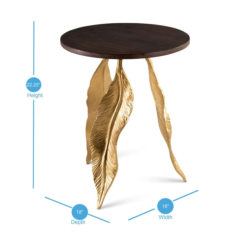 Valetta Accent Table – Solid Mango Wood Top with Gold Leaf Iron Base