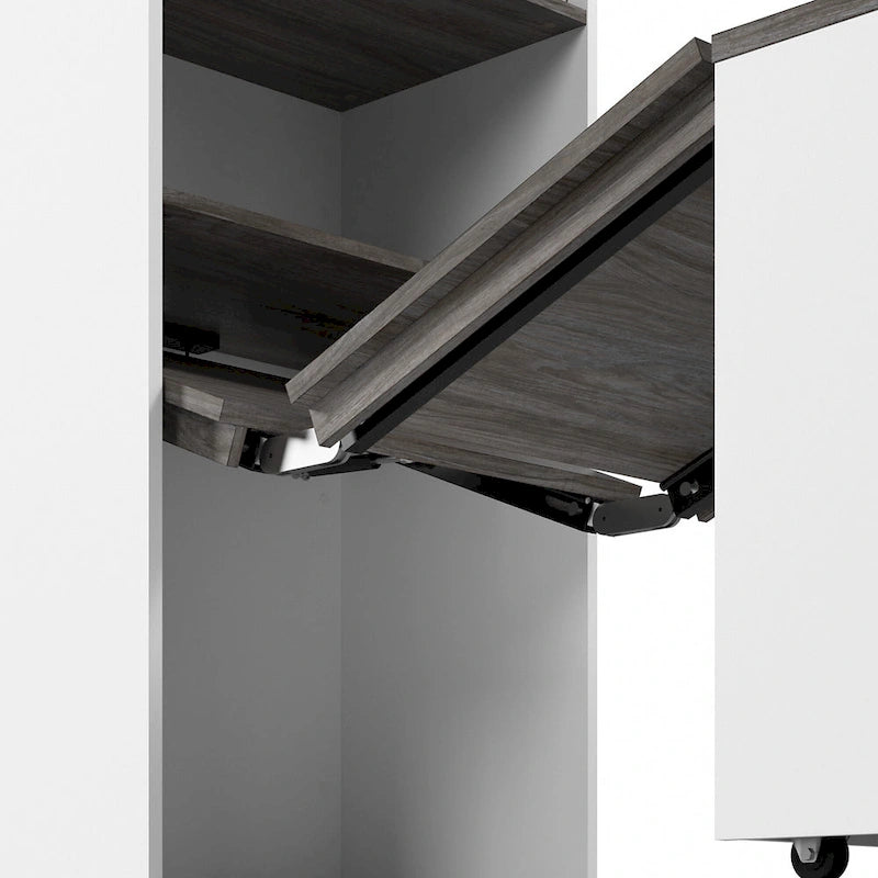30W Tall Storage Cabinet with Doors and Fold-Out Desk