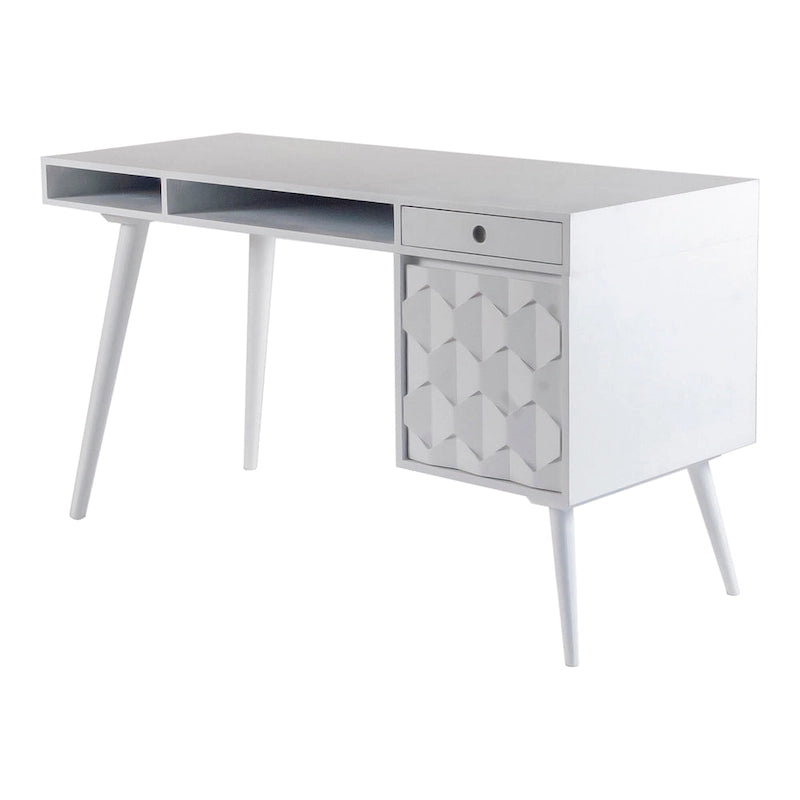 Mid-Century Modern Computer Desk with 2 Drawers & Open Shelf - Solid Sheesham Wood, 53.5" W