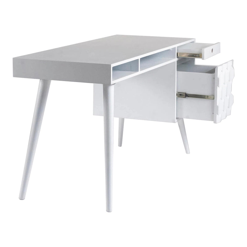 Mid-Century Modern Computer Desk with 2 Drawers & Open Shelf - Solid Sheesham Wood, 53.5" W