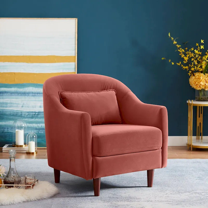 28.34 Accent Armchair, Velvet Barrel Chair with Solid Wood Legs
