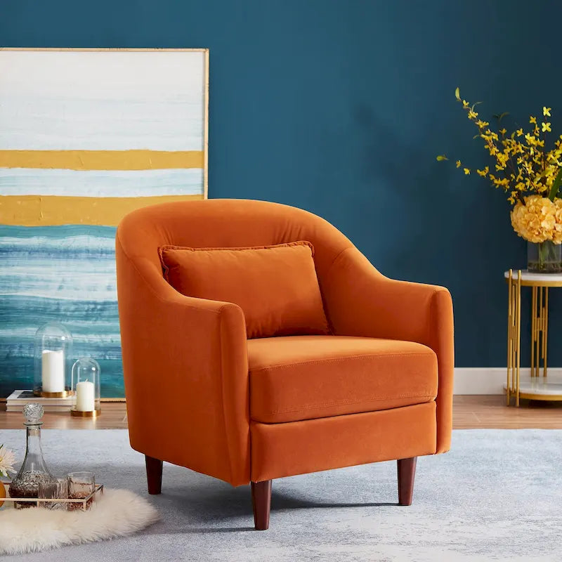 28.34 Accent Armchair, Velvet Barrel Chair with Solid Wood Legs