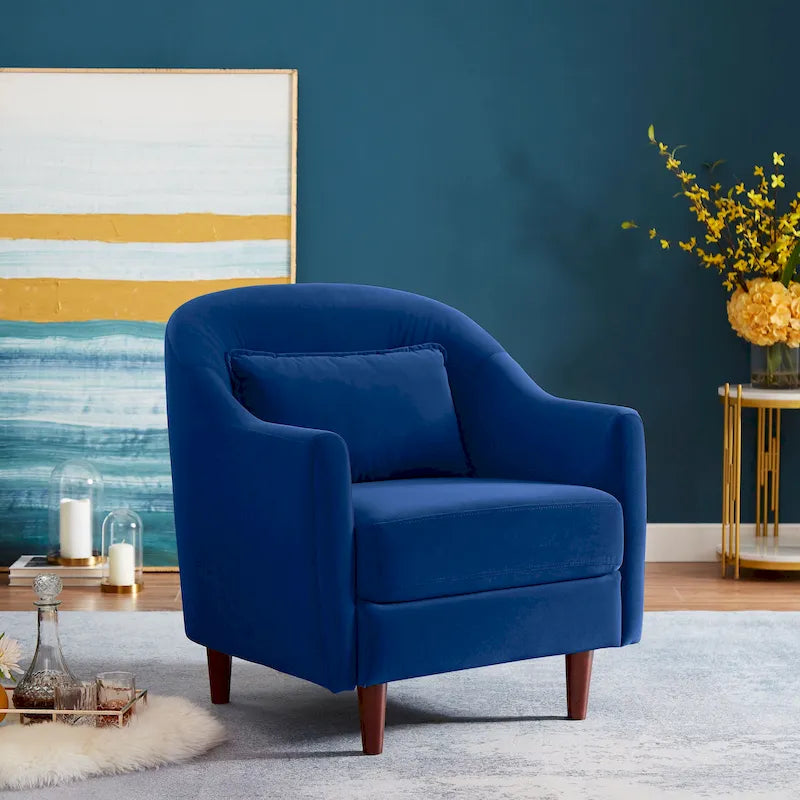 28.34 Accent Armchair, Velvet Barrel Chair with Solid Wood Legs