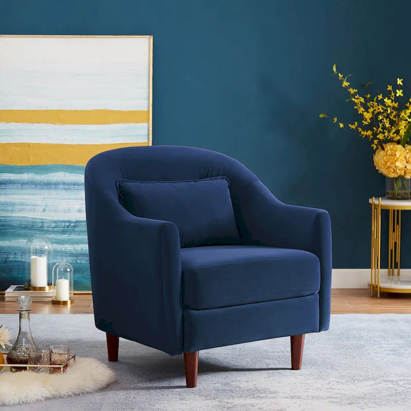 28.34 Accent Armchair, Velvet Barrel Chair with Solid Wood Legs