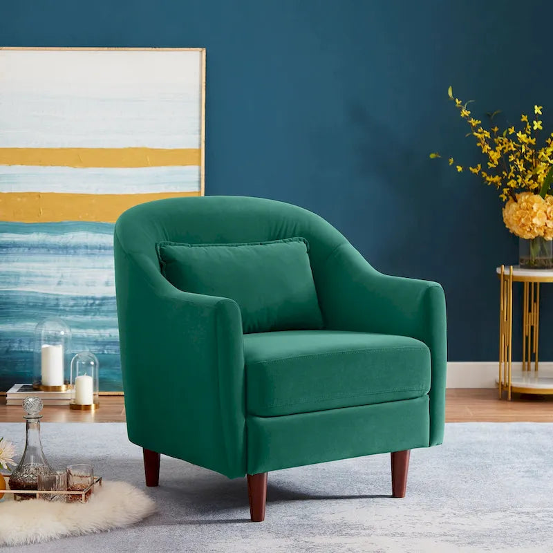 28.34 Accent Armchair, Velvet Barrel Chair with Solid Wood Legs