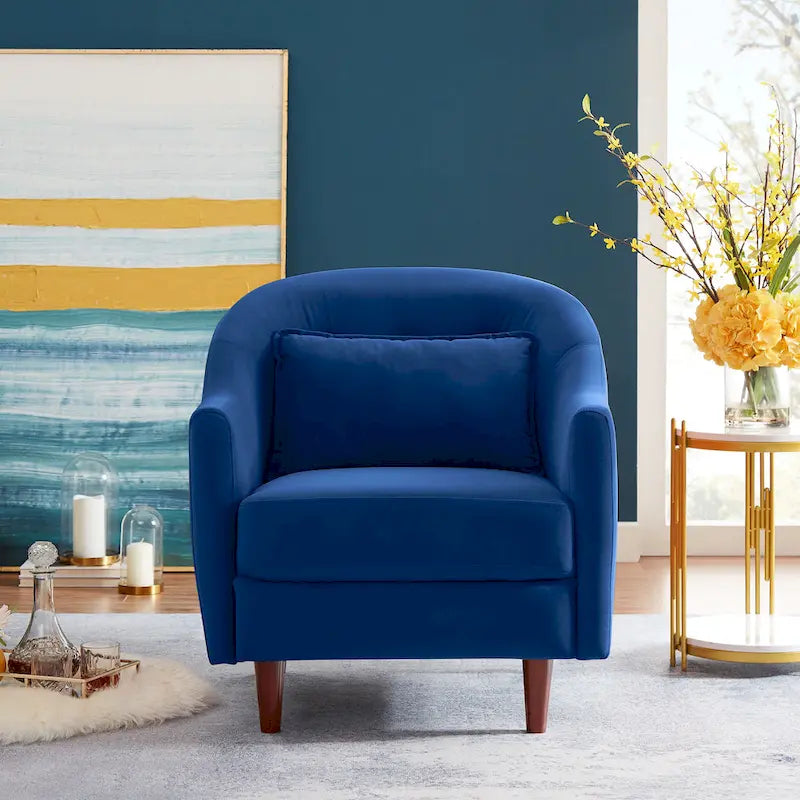 28.34 Accent Armchair, Velvet Barrel Chair with Solid Wood Legs