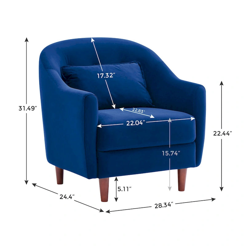 28.34 Accent Armchair, Velvet Barrel Chair with Solid Wood Legs