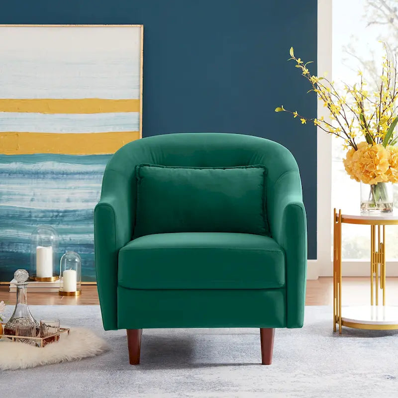 28.34 Accent Armchair, Velvet Barrel Chair with Solid Wood Legs