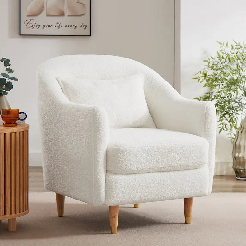 28.34 Accent Armchair, Velvet Barrel Chair with Solid Wood Legs