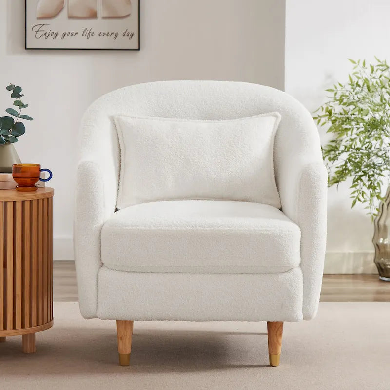 28.34 Accent Armchair, Velvet Barrel Chair with Solid Wood Legs