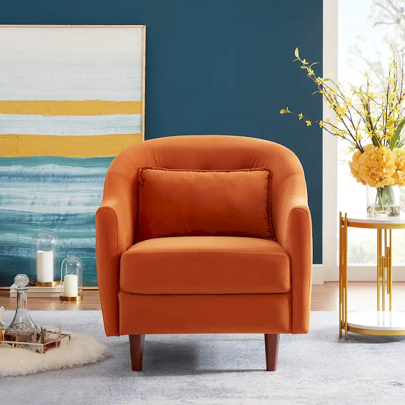 28.34 Accent Armchair, Velvet Barrel Chair with Solid Wood Legs