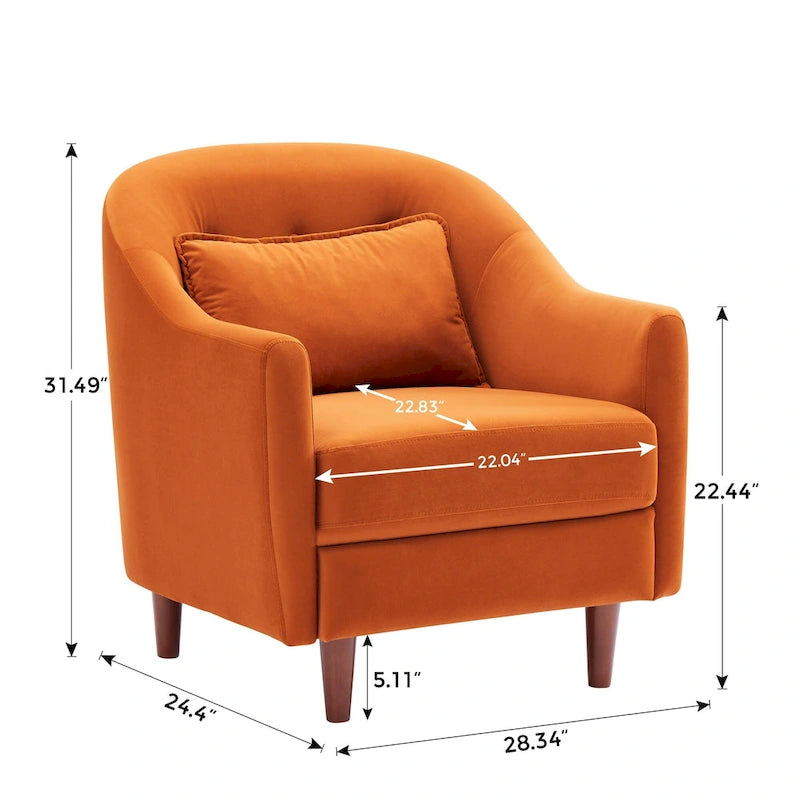 28.34 Accent Armchair, Velvet Barrel Chair with Solid Wood Legs