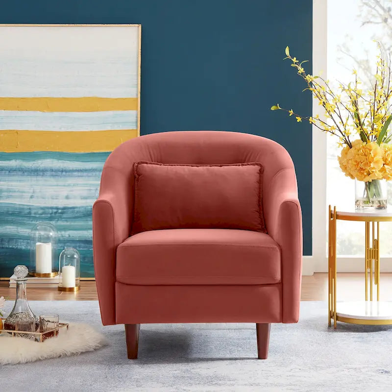 28.34 Accent Armchair, Velvet Barrel Chair with Solid Wood Legs