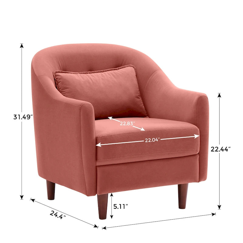 28.34 Accent Armchair, Velvet Barrel Chair with Solid Wood Legs