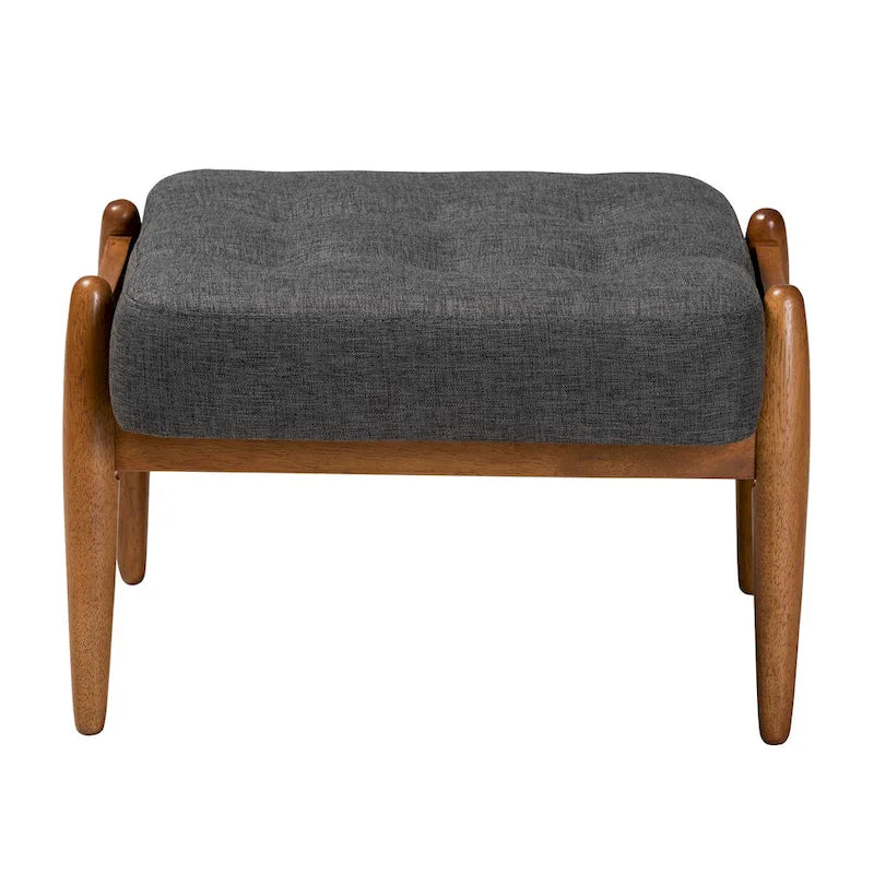 Dark Grey Fabric and Walnut Brown Finished Wood Ottoman Footstool