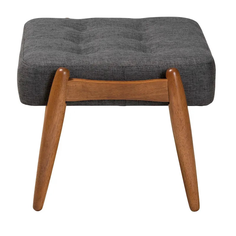 Dark Grey Fabric and Walnut Brown Finished Wood Ottoman Footstool