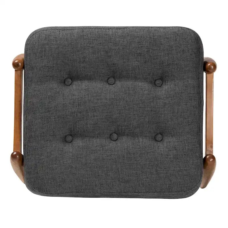 Dark Grey Fabric and Walnut Brown Finished Wood Ottoman Footstool
