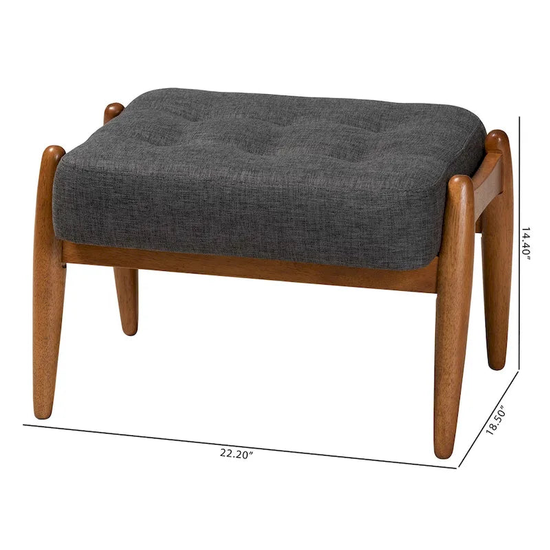Dark Grey Fabric and Walnut Brown Finished Wood Ottoman Footstool