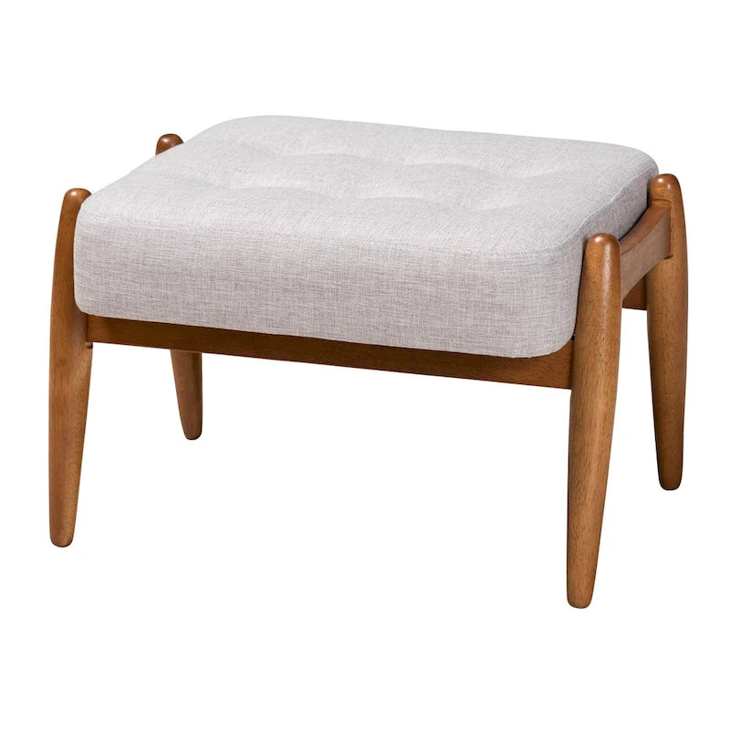 Dark Grey Fabric and Walnut Brown Finished Wood Ottoman Footstool