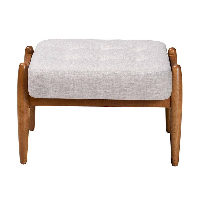 Dark Grey Fabric and Walnut Brown Finished Wood Ottoman Footstool