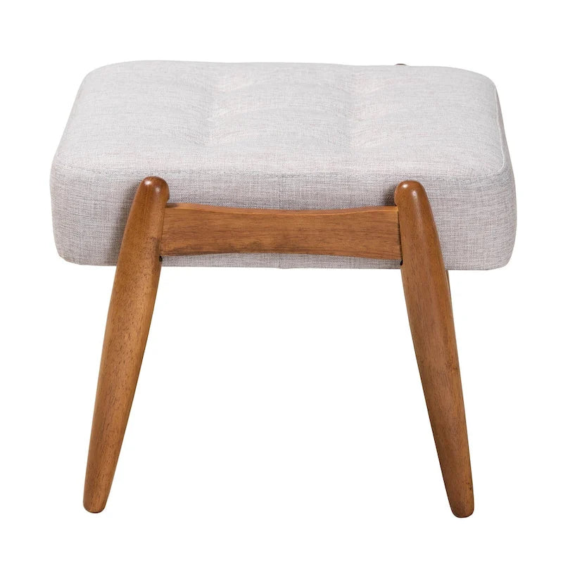 Dark Grey Fabric and Walnut Brown Finished Wood Ottoman Footstool