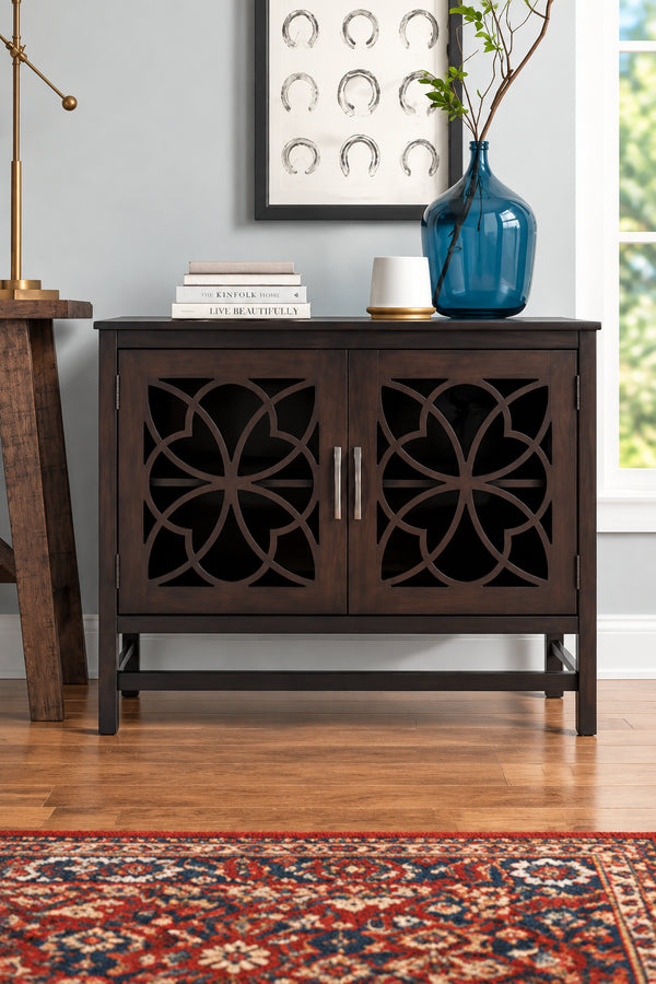 Wood Accent Buffet Sideboard Storage Cabinet with Doors and Adjustable Shelf