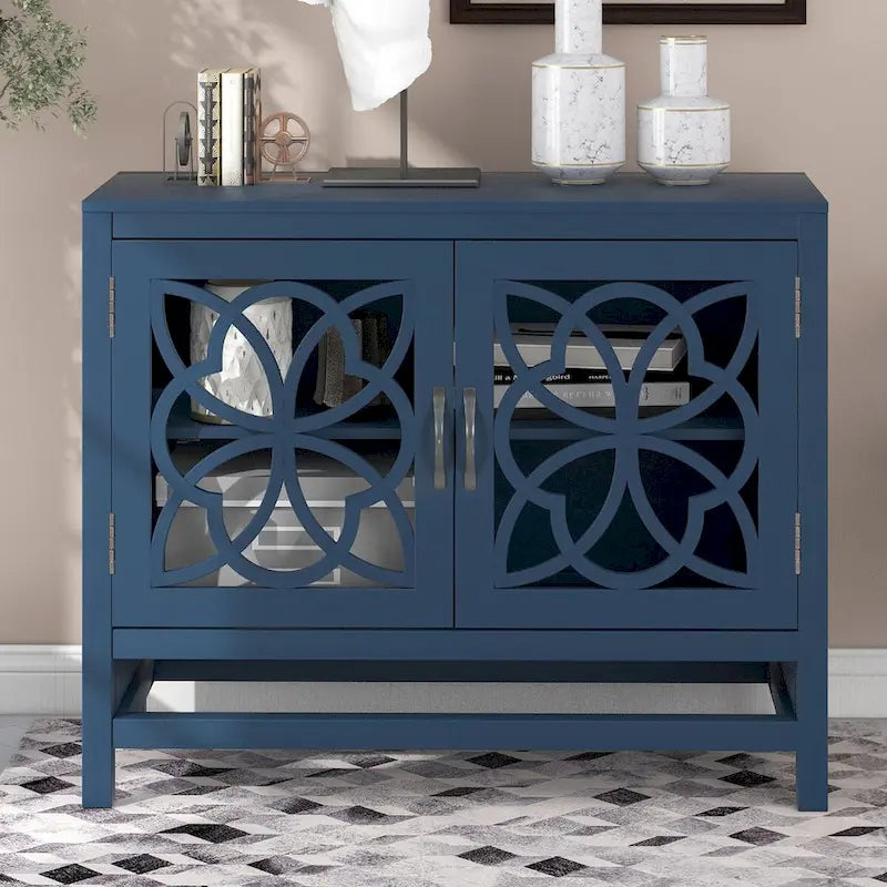 Wood Accent Buffet Sideboard Storage Cabinet with Doors and Adjustable Shelf