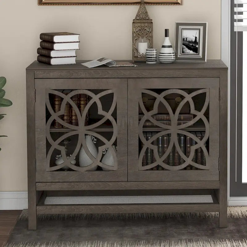 Wood Accent Buffet Sideboard Storage Cabinet with Doors and Adjustable Shelf