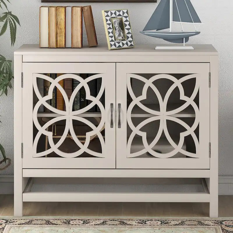 Wood Accent Buffet Sideboard Storage Cabinet with Doors and Adjustable Shelf