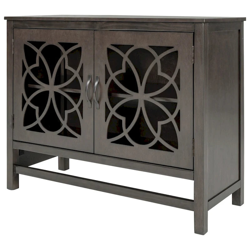 Wood Accent Buffet Sideboard Storage Cabinet with Doors and Adjustable Shelf