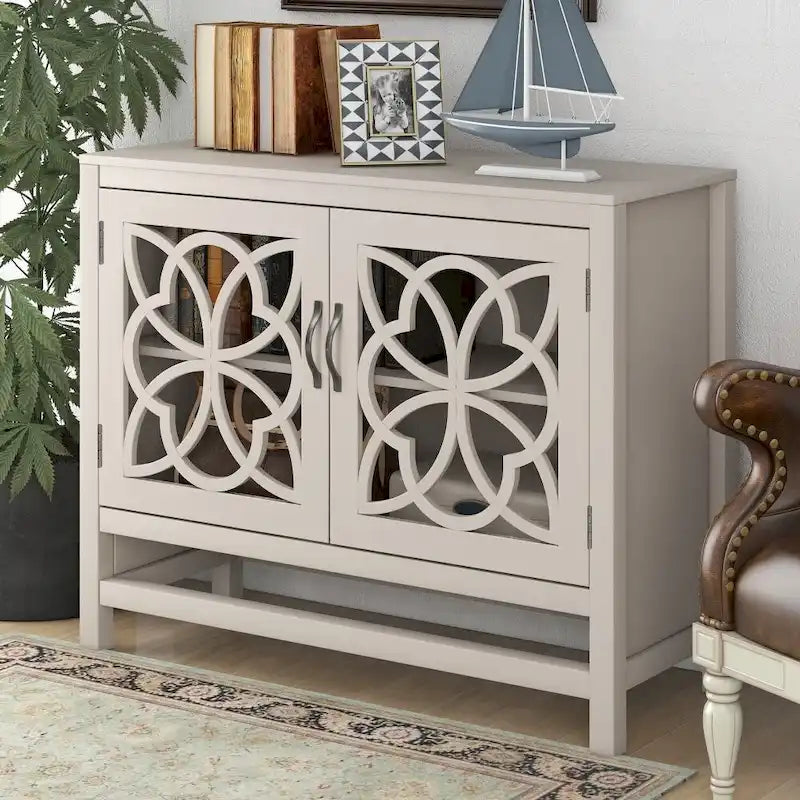 Wood Accent Buffet Sideboard Storage Cabinet with Doors and Adjustable Shelf