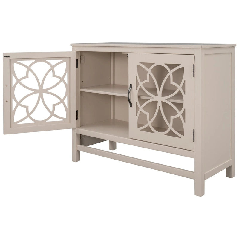 Wood Accent Buffet Sideboard Storage Cabinet with Doors and Adjustable Shelf