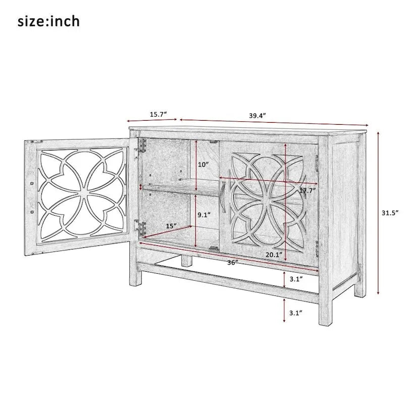 Wood Accent Buffet Sideboard Storage Cabinet with Doors and Adjustable Shelf