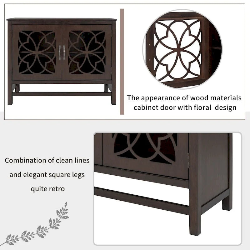 Wood Accent Buffet Sideboard Storage Cabinet with Doors and Adjustable Shelf