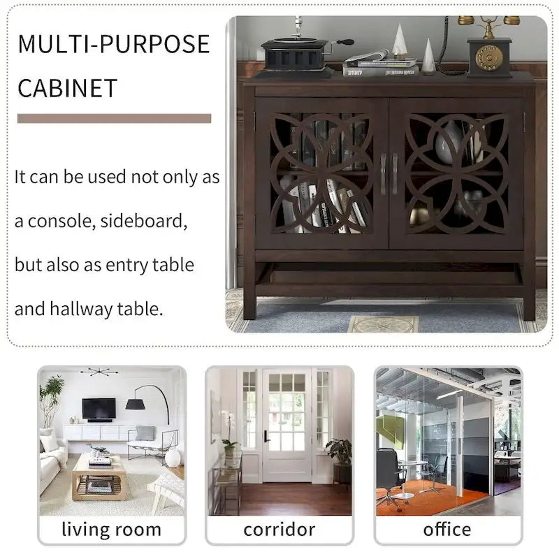 Wood Accent Buffet Sideboard Storage Cabinet with Doors and Adjustable Shelf