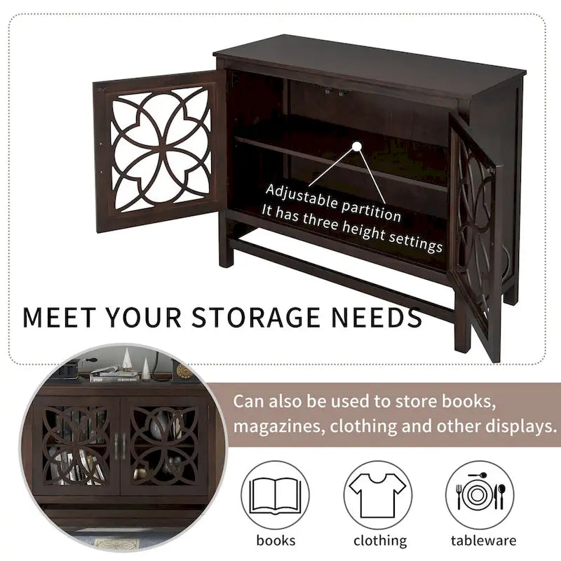 Wood Accent Buffet Sideboard Storage Cabinet with Doors and Adjustable Shelf