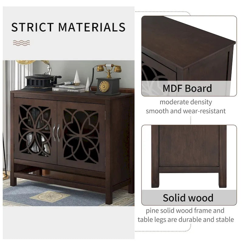 Wood Accent Buffet Sideboard Storage Cabinet with Doors and Adjustable Shelf