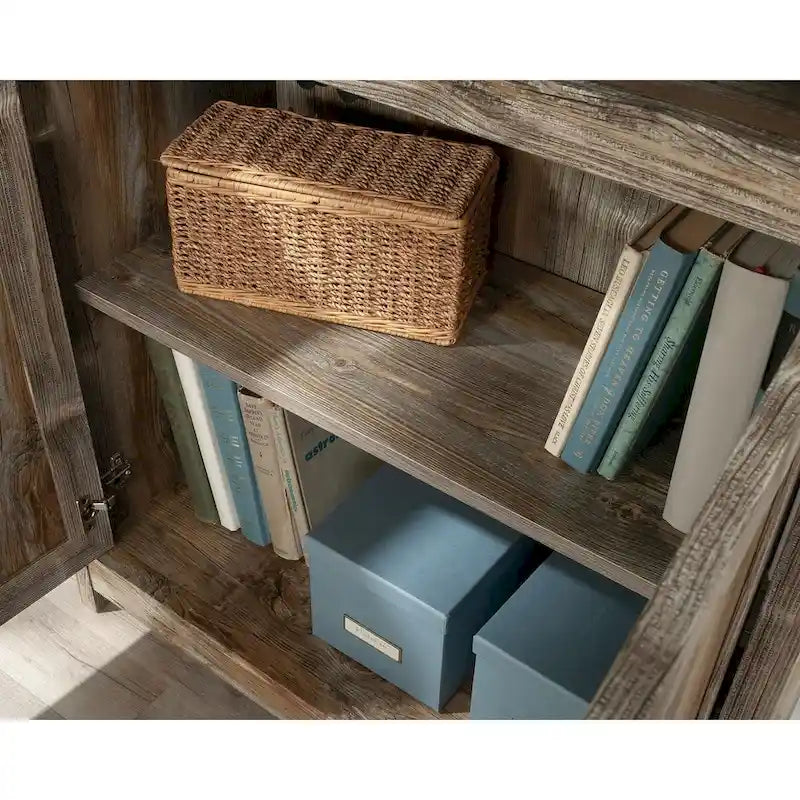 Floor-to-Ceiling Library Cabinet with Adjustable Shelves and Glass Doors