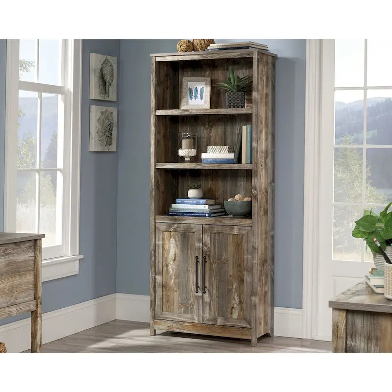 Floor-to-Ceiling Library Cabinet with Adjustable Shelves and Glass Doors