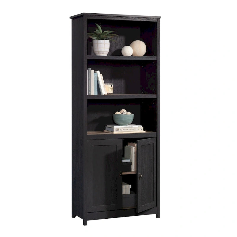 Floor-to-Ceiling Library Cabinet with Adjustable Shelves and Glass Doors