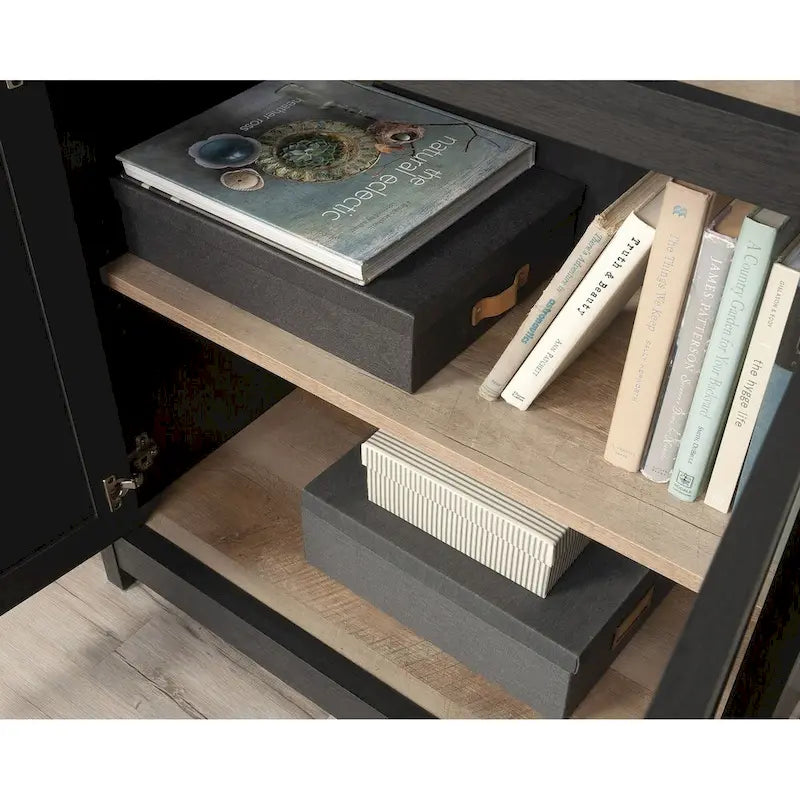 Floor-to-Ceiling Library Cabinet with Adjustable Shelves and Glass Doors
