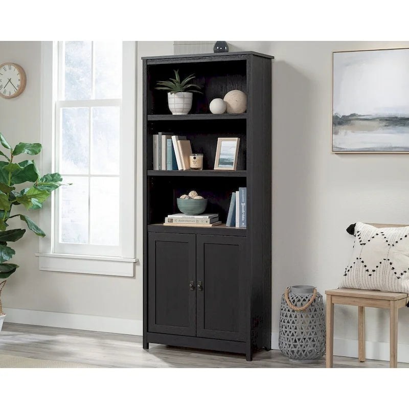Floor-to-Ceiling Library Cabinet with Adjustable Shelves and Glass Doors