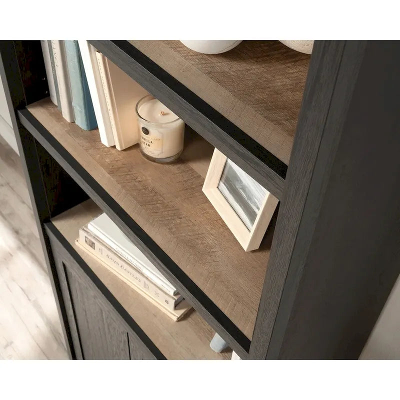 Floor-to-Ceiling Library Cabinet with Adjustable Shelves and Glass Doors