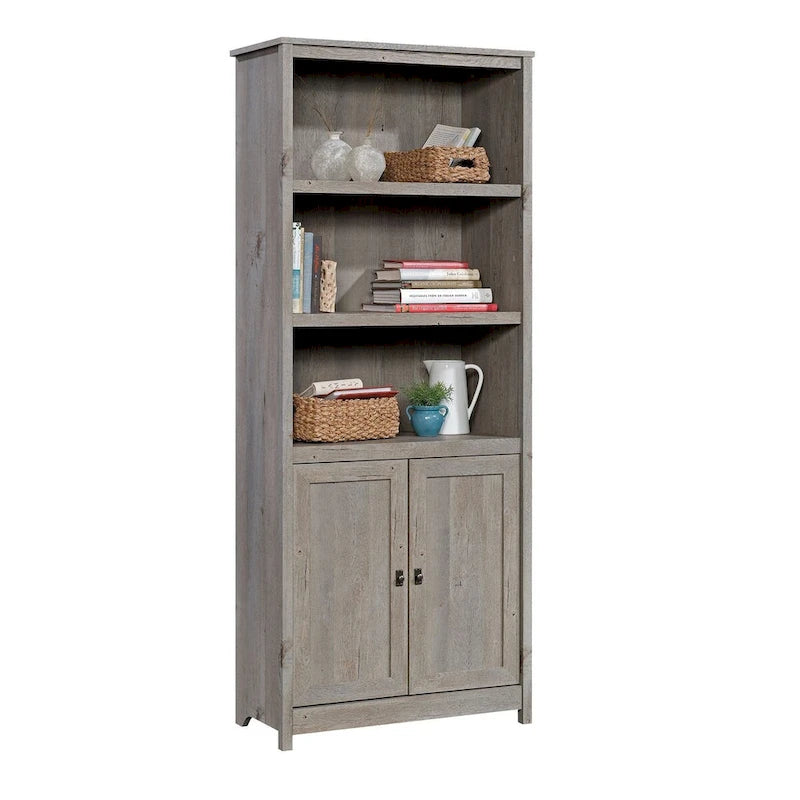 Floor-to-Ceiling Library Cabinet with Adjustable Shelves and Glass Doors