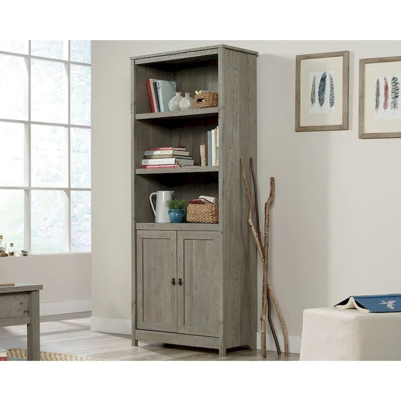 Floor-to-Ceiling Library Cabinet with Adjustable Shelves and Glass Doors
