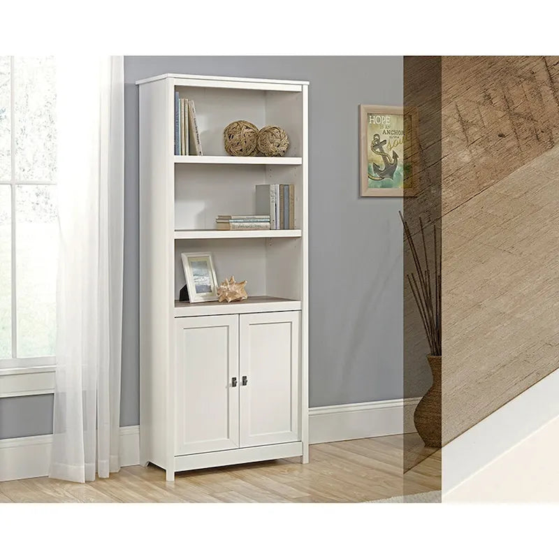 Floor-to-Ceiling Library Cabinet with Adjustable Shelves and Glass Doors